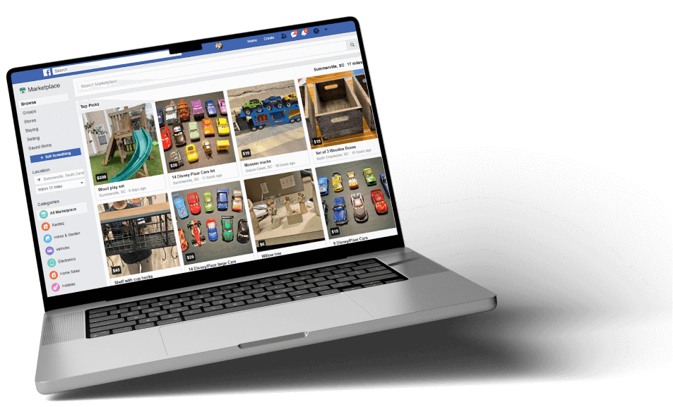 Facebook Marketplace automation laptop dashboard